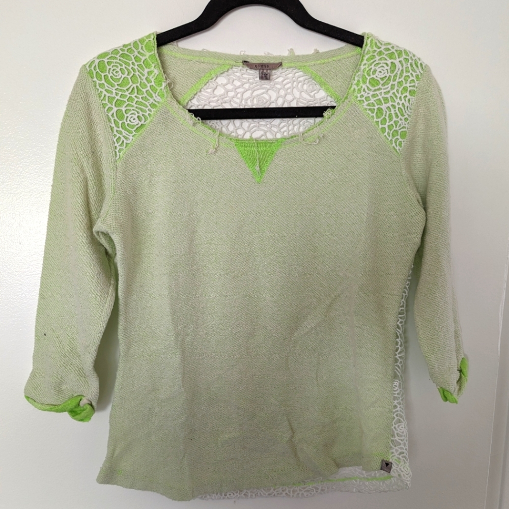 Guess. Lime green and lace back sweater.